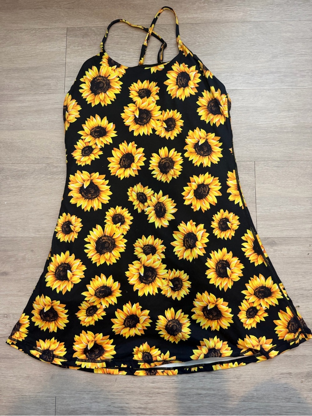 CVG Sunflower Print Strappy Mini Dress in Yellow and Black